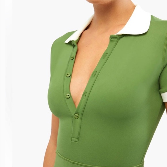 WeWoreWhat Olive Green Mini Dress with White Trim - Picture 2 of 5